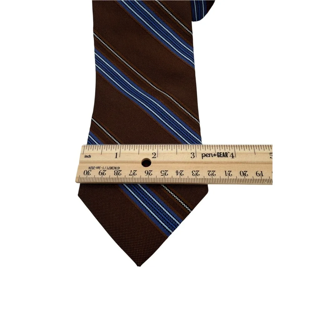 Brooks Brothers Mens Silk Tie Brown Blue White Diagonal Repp Stripe (TA28) USA